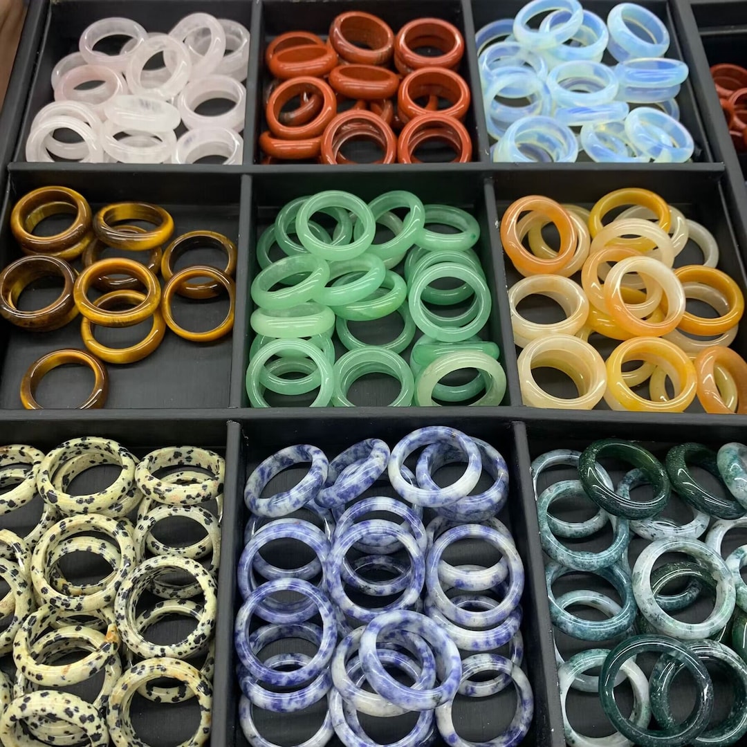 Stone Rings Examples 18 Kinds of Crystal Ring Natural Stone Ring Gemstone Rings 1PC Gemstone ...