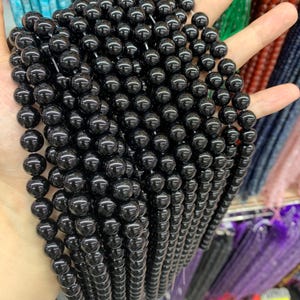 Black Onyx beads 6mm 8mm 10mm Smooth Round Beads Black Gemstone Gard AAA 15.5“ for Jewelry Making