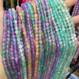 Natural Selenite Round Bead Selenite Loose Beads Gemstone Beads Rainbow Multi Color Selenite Gemstone Loose Bead 6mm 8mm 10mm 15.5 Inch AAA