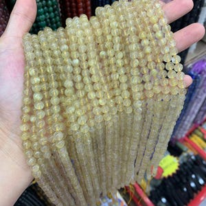 Natural Golden Rutilated Quartz Round Beads 6mm Gemstones semi-precious stone Loose Beads for Jewelry Making 15.5 Inch