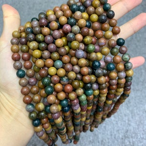 Natural Ocean Jasper Round Bead, Ocean Jasper Stone Beads 6mm 8mm 10mm Gemstone Beads Lace Bead 15.5 Inch Strand AAA for DIY Jewelry Making
