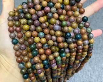 Natural Ocean Jasper Round Bead, Ocean Jasper Stone Beads 6mm 8mm 10mm Gemstone Beads Lace Bead 15.5 Inch Strand AAA for DIY Jewelry Making