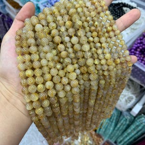 Natural Golden Rutilated Quartz Round Beads 6mm 8mm Gemstones semi-precious stone Loose Beads for Jewelry Making 15.5 Inch