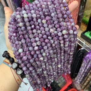 Natural Purple Mica Bead Purple Lepidolite beads 6mm 8mm 10mm Gemstone Round PurpleBeads Lace Bead 15.5 Inch Strand AAA