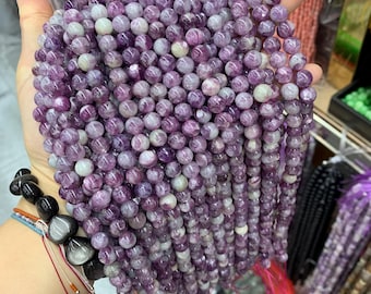 Natürliche lila Glimmer Perle lila Lepidolith Perlen 6 mm 8 mm 10 mm 12 mm Edelstein-Runde PurpleBeads Lace Bead 15,5-Zoll-Strang AAA