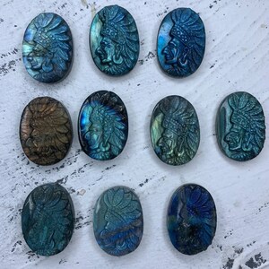 Labradorite Hand Carved Indian Head 1PC, Head Pendant, Indian Head Jewelry, Healing Crystal, Crystal Gift