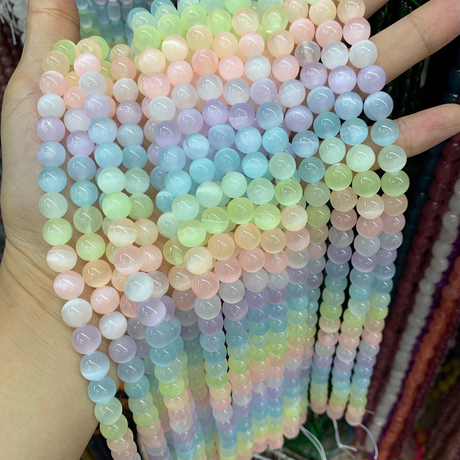 Natural Selenite Round Bead Selenite Loose Beads Gemstone Beads Rainbow Multi Color Selenite Gemstone Loose Bead 6mm 8mm 15.5 Inch AAA