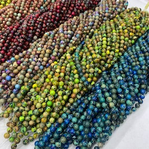 Natural Imperial Jasper Beads Sea Sediment Jasper Gemstone Beads Multi Color Jasper Bead 6mm 8mm 10mm 15.5” AAA for Bracelet Malas Making