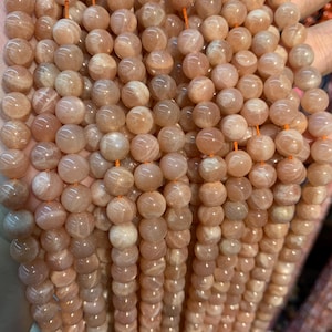 Natural Moonstone Beads 8mm Moonstone Orange Gemstone Loose Beads for Jewelry Making Grade AAA 15.5 Inch Strand