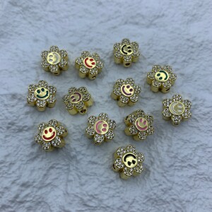 18K Gold Plated Flower Beads Pendant Pave CZ Zircon Flower Beads for Bracelet,Plated Flower DIY Jewelry Making 1PCS 10x10mm