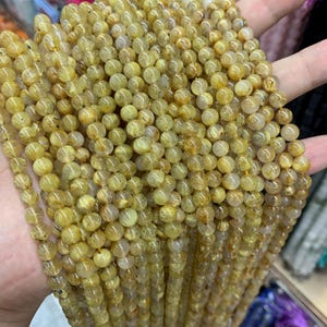 Natural Golden Rutilated Quartz Round Beads 6mm Gemstones semi-precious stone Loose Beads for Jewelry Making 15.5 Inch