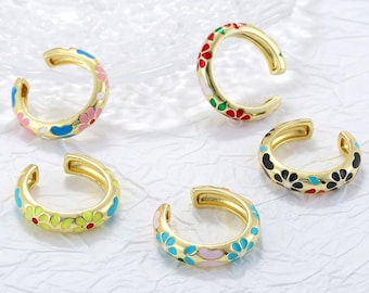 Colorful Enamel Flower Rings Opening Size Adjustable Brass Rings for Jewellry