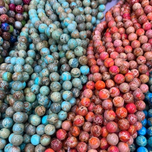 Natural Imperial Jasper Beads Sea Sediment Jasper Gemstone Beads Multi Color Jasper Bead 6mm 8mm 10mm 15.5” AAA for Bracelet Malas Making