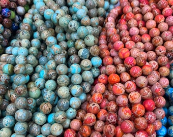 Natural Imperial Jasper Beads Sea Sediment Jasper Gemstone Beads Multi Color Jasper Bead 6mm 8mm 10mm 15.5” AAA for Bracelet Malas Making