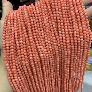 Pink Coral Round Beads 4mm Gemstone Round Loose Pink Gemstone Pink Semi Precious Beads for Jewelry DIY Making Strand 15.5&quot;