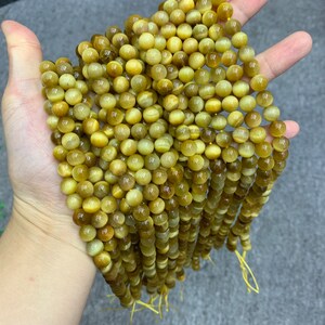 Cuentas de ojo de tigre dorado natural de 6 mm, 8 mm, 10 mm, cuentas sueltas de piedras preciosas, cuentas de ojo de tigre de color amarillo para hacer joyas DIY, 15,5 pulgadas AAA