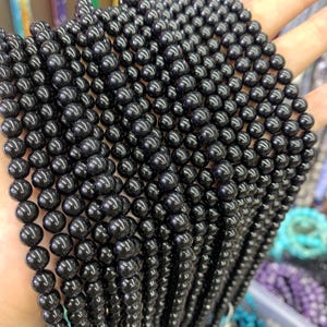 Natural Black Tourmaline 6mm 8mm Round Shape Beads Smooth Black Tourmaline Stone 15.5" for Jewelry Making