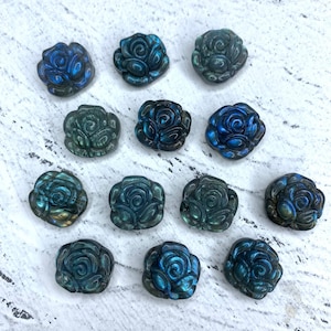 Labradorite Carved Flowers  Rose Pendant 1PC, Nepal Flower, Lotus Flower, Namaste Approx 20mm