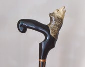 Wooden walking cane black howling wolf Carved handle and staff Wood walking stick Hand carved Hiking stick Walking canes Gift for hikers.