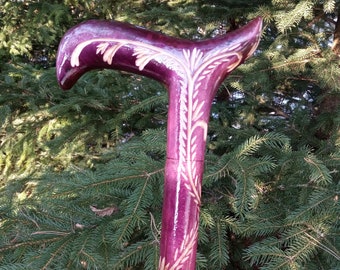 Purple wooden cane for women Carved handle and staff Ladies walking stick Hand carved Hiking stick Walking cane Gift for hiker