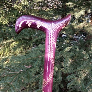 Purple wooden cane for women Carved handle and staff Ladies walking stick Hand carved Hiking stick Walking cane Gift for hiker