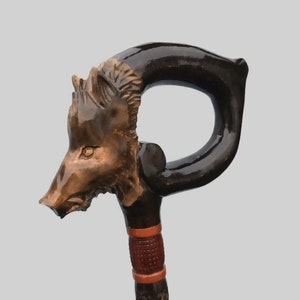 Wooden cane head boar Carved handle and staff Wood walking stick Hand carved Hiking stick Walking canes Gift for hikers. wooden canes