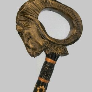 Walking Cane Goat Wood Carved Walking Stick