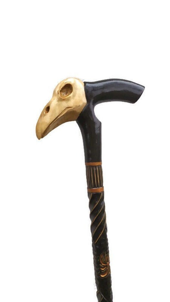 Wooden Cane Raven Skull Carved Handle and Staff Wood Walking Stick Hand  Carved Hiking Stick Walking Canes Gift for Men. Wooden Canes 