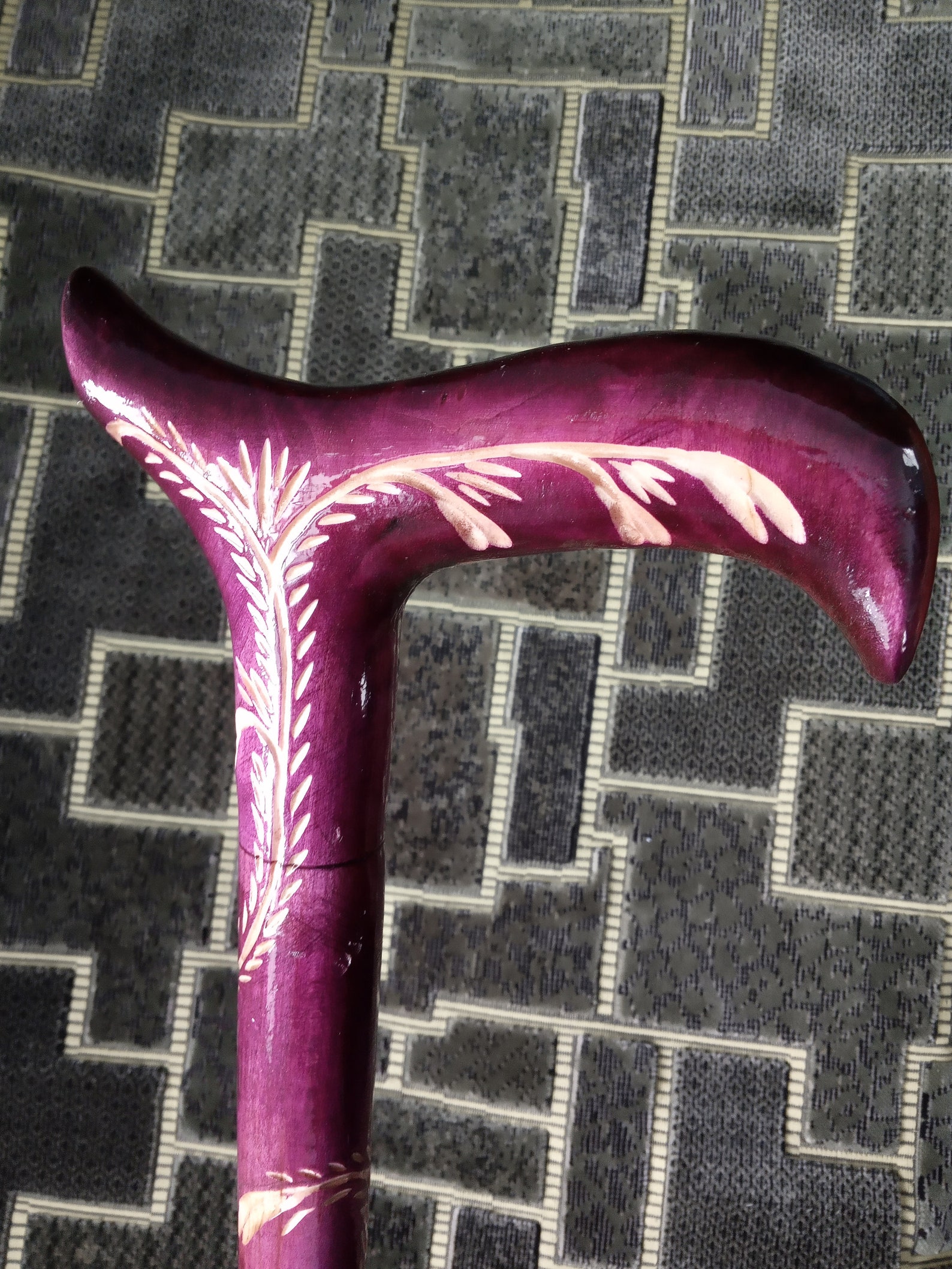 Purple wooden cane for women Carved handle and staff Wood Etsy