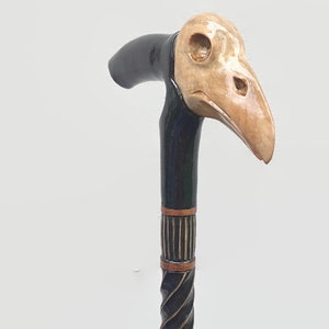 Wooden cane raven skull Carved handle and staff Wood walking stick Hand carved Hiking stick Walking canes Gift for men. Wooden Canes