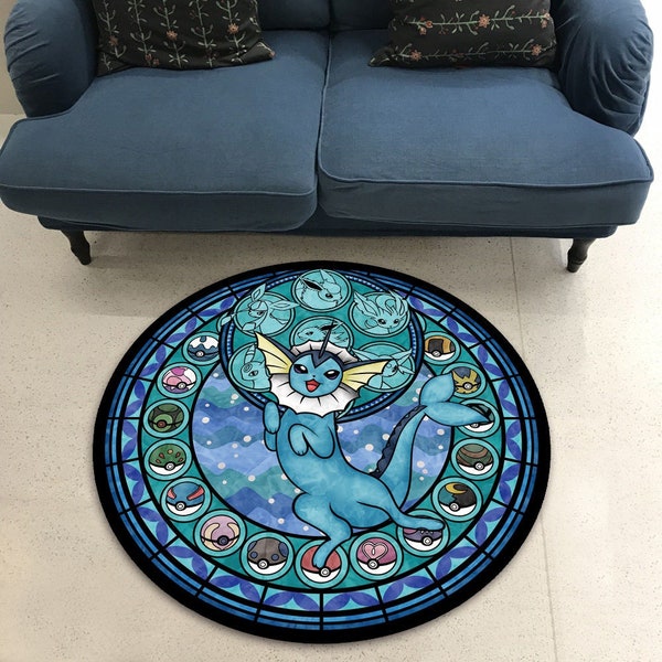 Japanese Anime Rug, Eevee Vaporeon Aquali Aquana Handmade Non-slip Area Rug Home Decor Mat