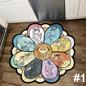 Japanese Anime Rug, Snorlax Gengar Eevee Vaporeon Espeon Sylveon Leafeon Umbreon Handmade Non-slip Area Rug Home Decor Mat