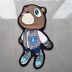 カニエ・ウェスト ドロップアウト ベア ラグ、編み物 ハンドメイド 滑り止め エリア ラグ ホーム デコレーション