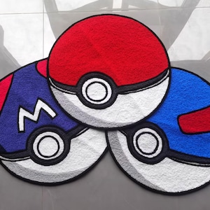 Poké Ball Rug,Great Ball Master Ball Knitting Handmade Non-slip Area Rug Home Decor