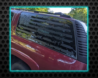 Tattered Flag Suburban Side Window Vinyl Decal Car Truck window, trailer, cornhole, yeti/cooler sticker, Gifts for Him, Gifts for Her