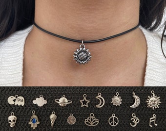 35 CHARM CHOICES || Classic Charm Black Choker Necklace, 90s choker necklace, cute chokers