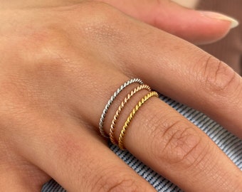 Dainty Twisted Rope Stacking Ring in Gold, Silver, Rose Gold // Stainless Steel + Tarnish Resistant + Waterproof