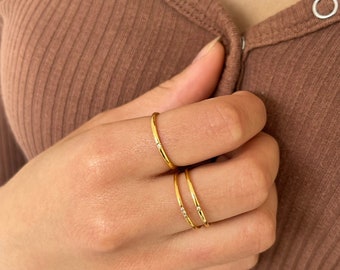 Simple Thin Gold CZ Stacking Ring, Gold Dainty Ring // Stainless Steel + Tarnish Resistant + Waterproof