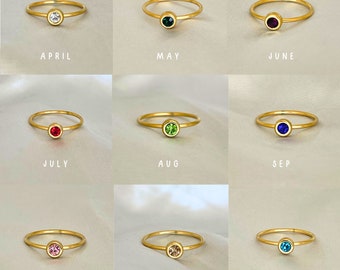 Dainty Gold Birthstone Stainless Steel Ring // Tarnish Resistant + Waterproof