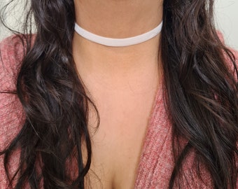 White Velvet Gothic Grunge Choker Necklace || 1cm/1.5cm