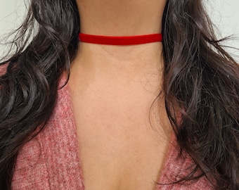 Collana girocollo in velluto rosso sexy, 1 cm/1,5 cm