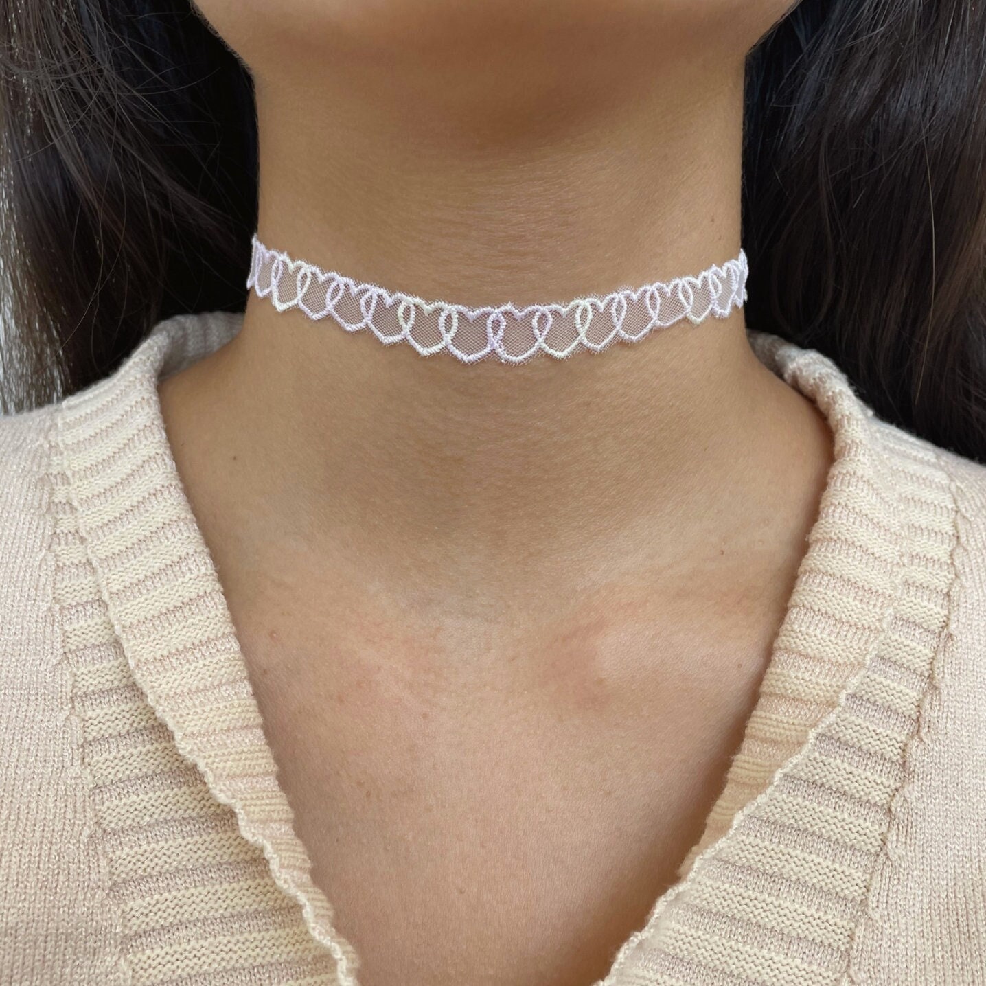 Dainty Lace Mesh Heart Choker // 2 Colours Available - Etsy
