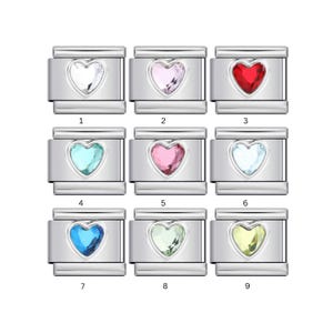 39. Classic Heart Gemstone Italian Bracelet Charms || Silver Italian Charms for Italian Charm Bracelets, Personalised Charms