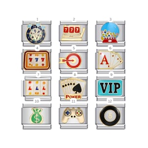 17. Cards, Money, Games, Darts, Lucky 8 Ball Italian Bracelet Charms || Silver Italian Charms for Italian Charm Bracelets, Personalised