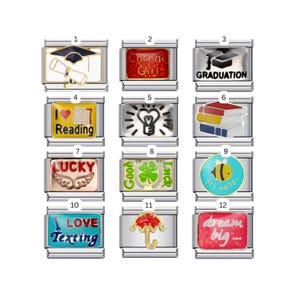 63. Graduation, Study, Reading, Save the bees Italian Bracelet Charms || Silver Italian Charms for Italian Charm Bracelets, Personalised