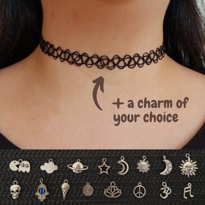 16 Colours Classic 90s Tattoo Choker Necklace, Personalised with Charm