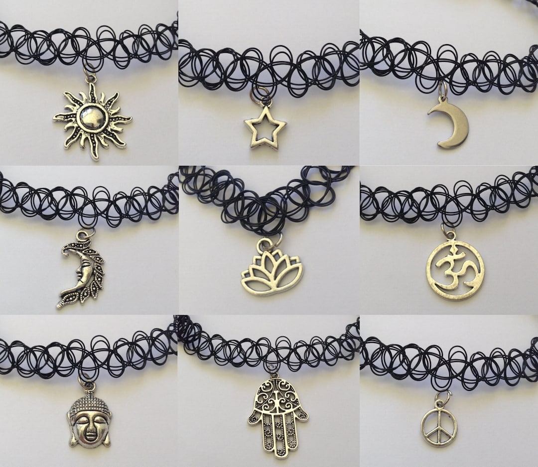 Black Tattoo Choker Necklace With Charm - Etsy