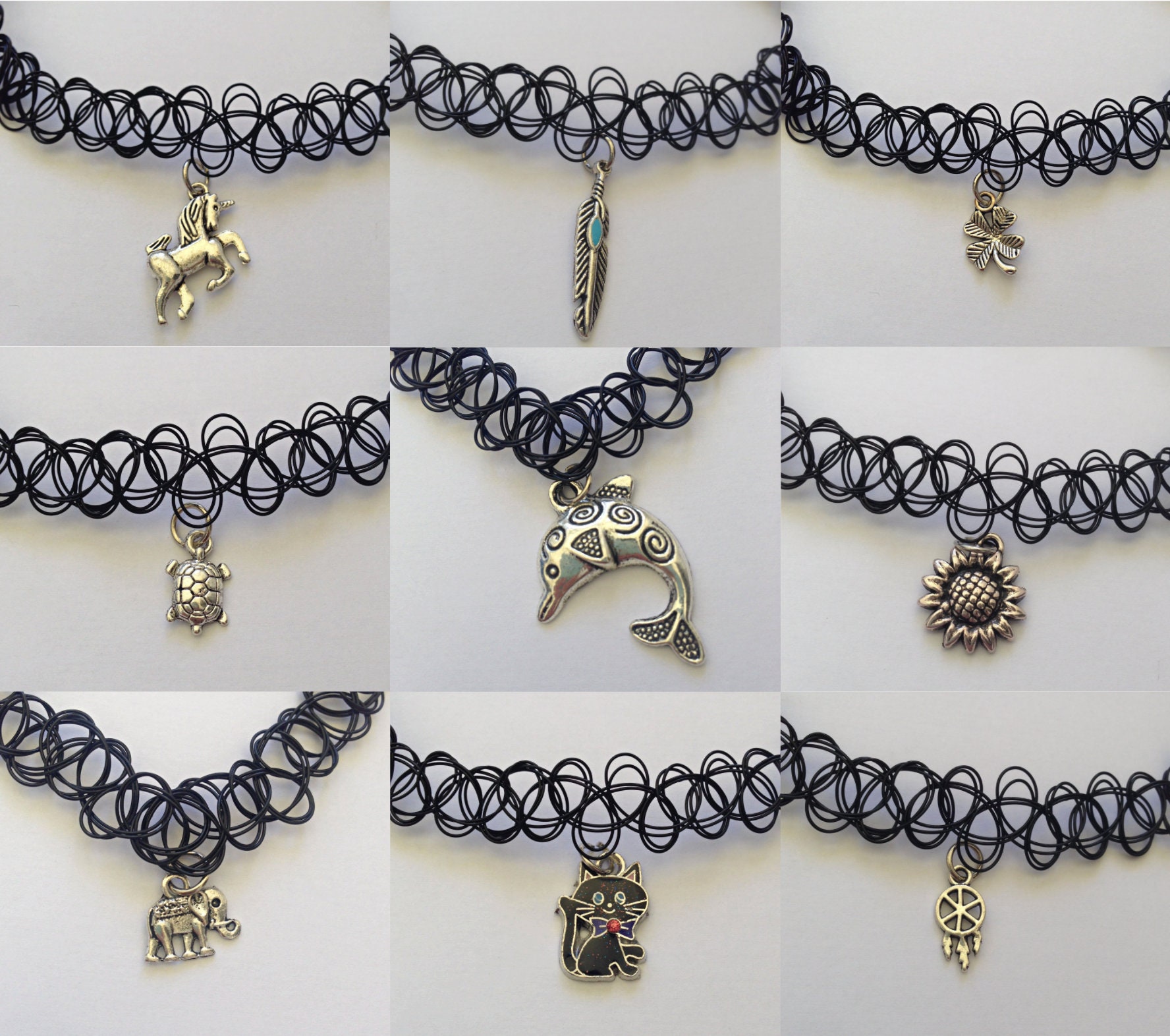 Black Tattoo Choker Necklace With Charm - Etsy