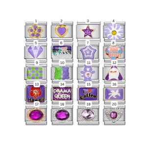 74. Purple Themed Italian Bracelet Charms || Silver Italian Charms for Italian Charm Bracelets, Personalised Charms