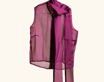 purple tie neck blouse